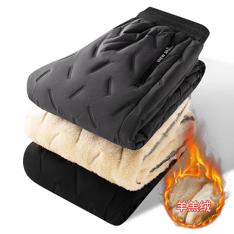 Lamb Feather Pants Men's Lined Fleece Pants Men's Cashmere Sports Pants Men's Autumn Winter Casual Jogging Pants Winter Warm