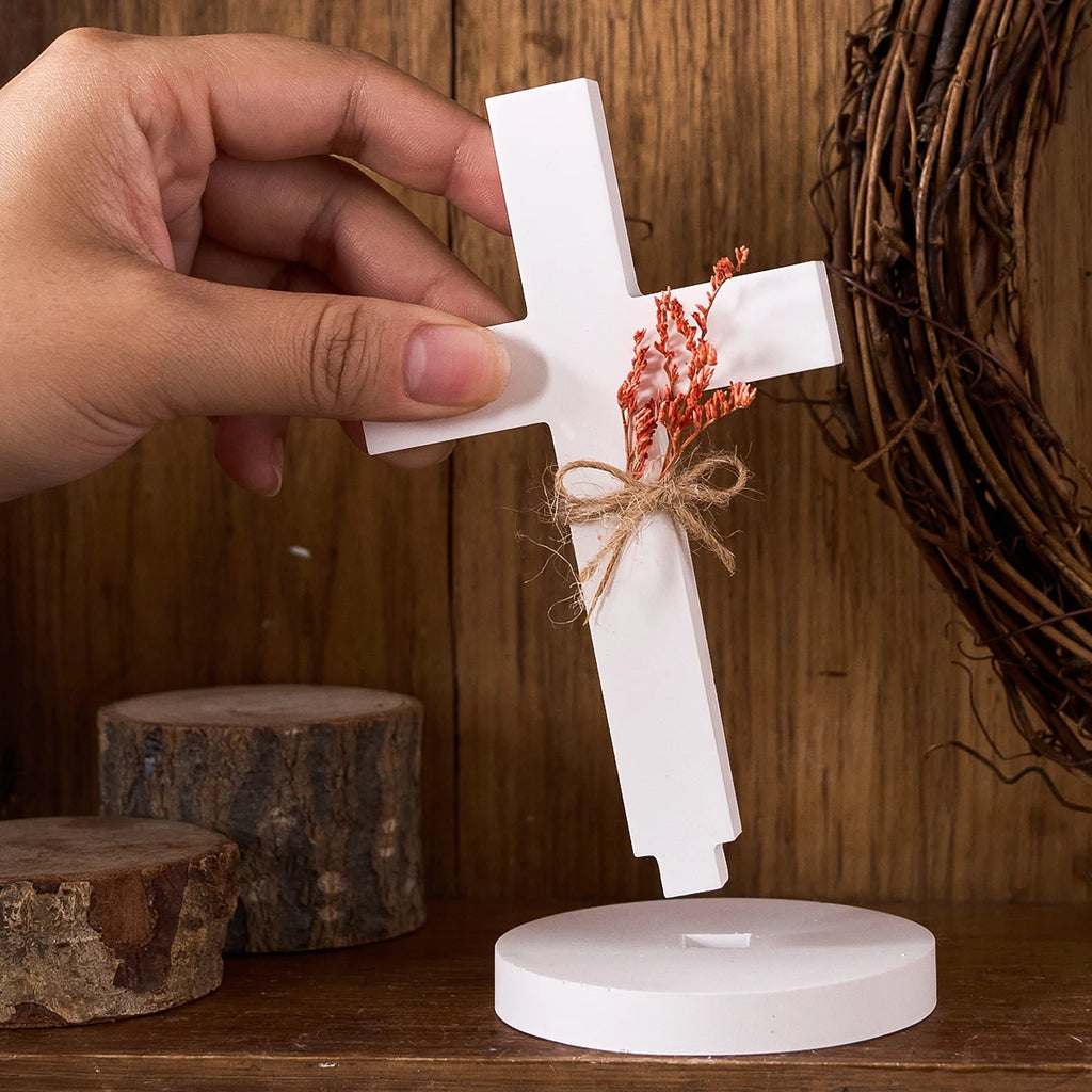 Church Cross Silicone Mold DIY Gypsum Concrete Pouring Table Ornaments Resin Mold 3D Cross Christian Sign with Base Crafts Gifts