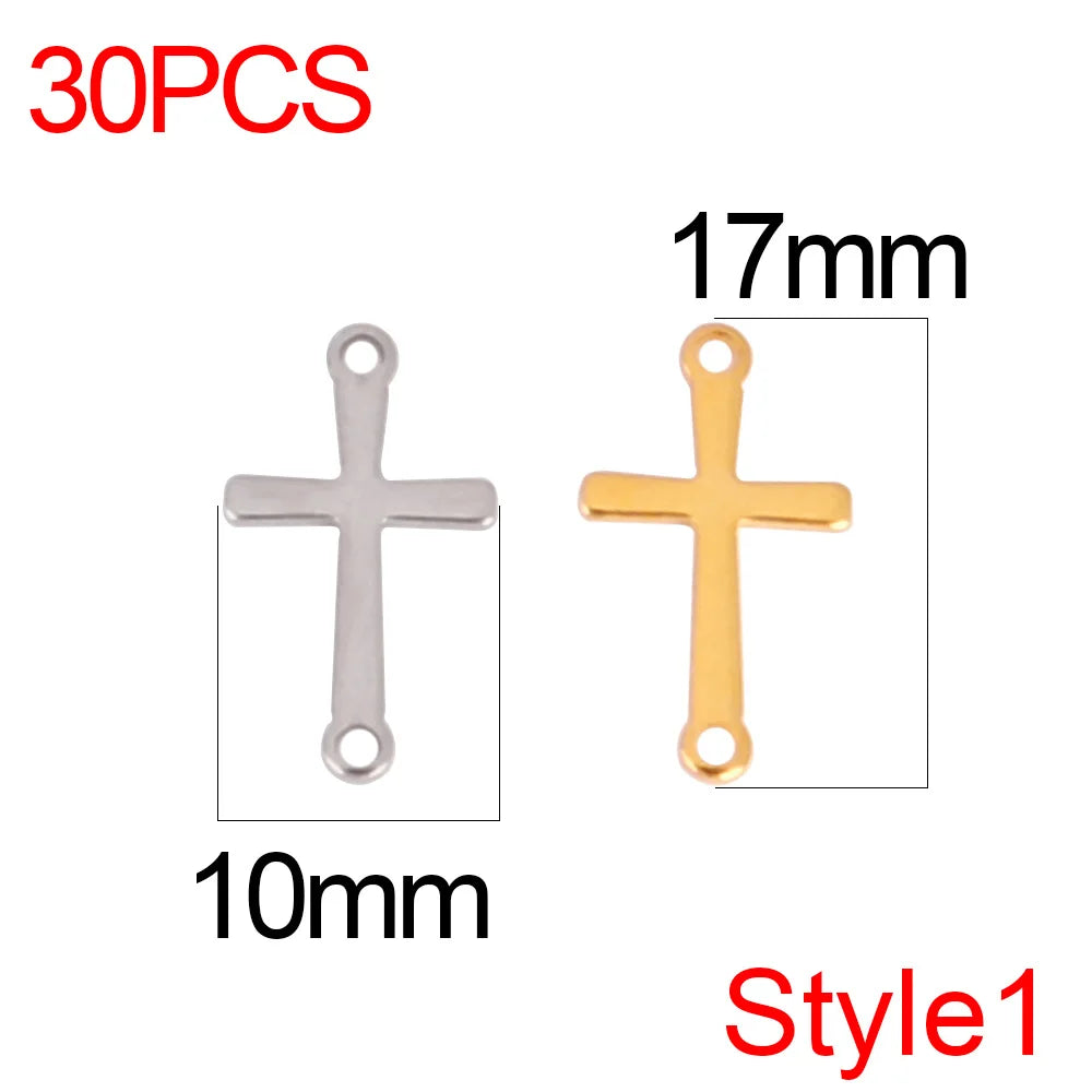 30pcs/Lot Stainless Steel Charm Cross Charms for Jewelry Making Supplies Crosses Pendants Connector DIY Accessories Bracelet