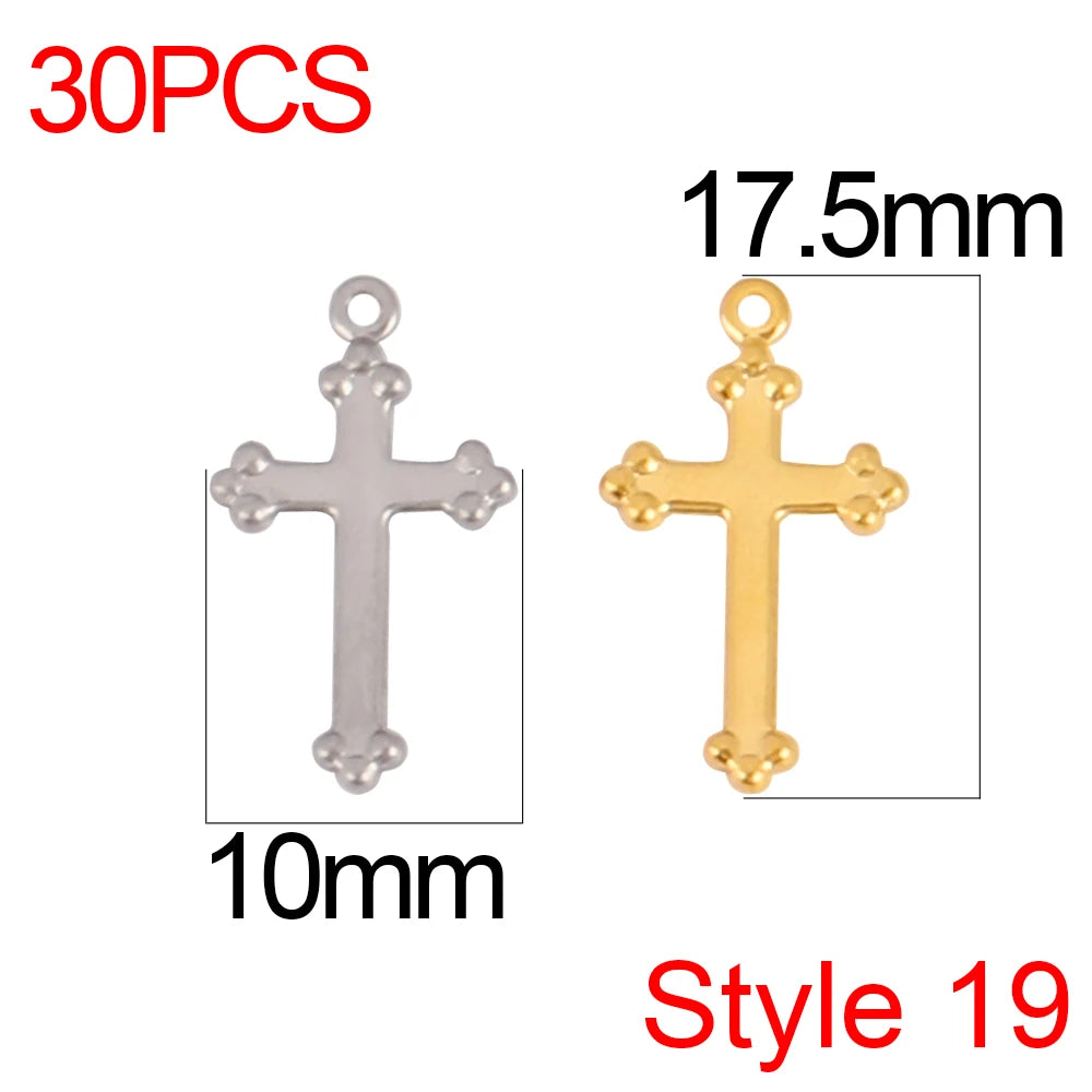 30pcs/Lot Stainless Steel Charm Cross Charms for Jewelry Making Supplies Crosses Pendants Connector DIY Accessories Bracelet