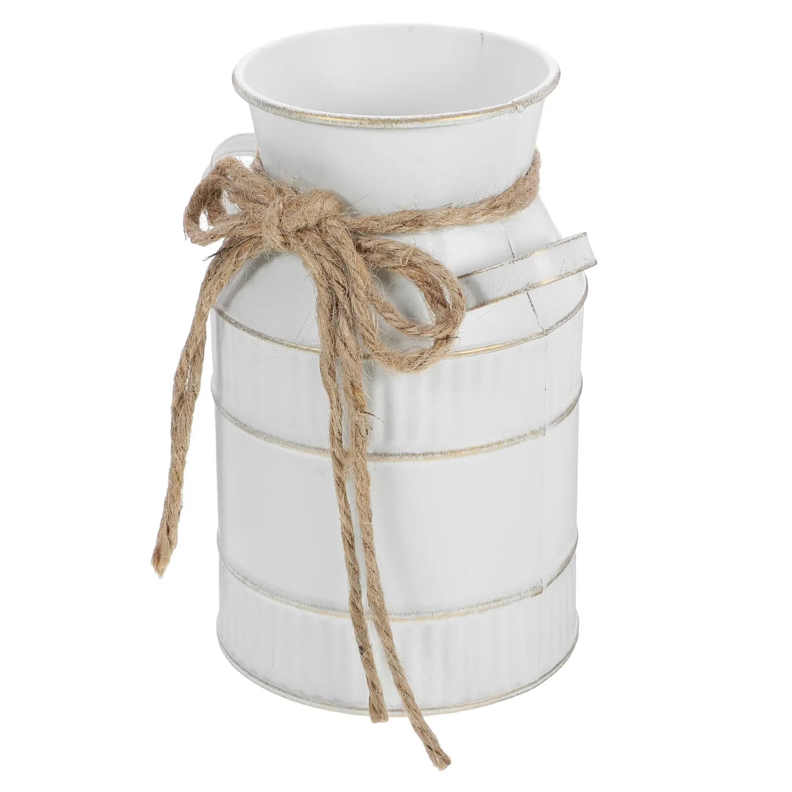 Retro Milk Bottle Vase White Iron Jug Bucket Vintage Farmhouse Pitcher Decor Rustic Planter for Flowers Plants