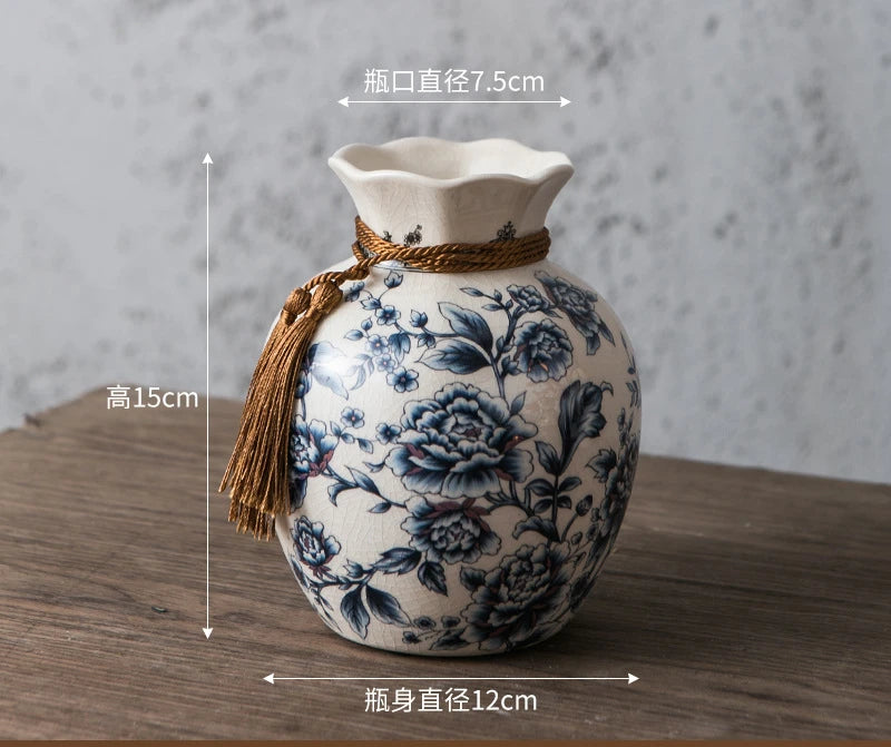 American Retro Ceramic Vase Creative Blessing Bag Style New Chinese Decoration Living Room Dining Table Desktop Small Vase