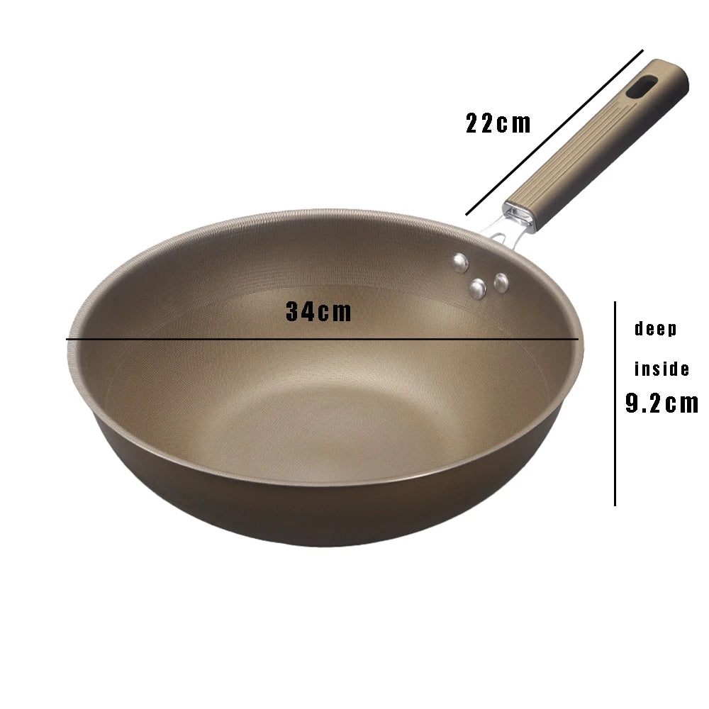 Non-stick Wok Frying Pan Titanium Stainless steel Uncoated Home Induction Gas stove Universal Skillet Saucepan Kitchen Cookware