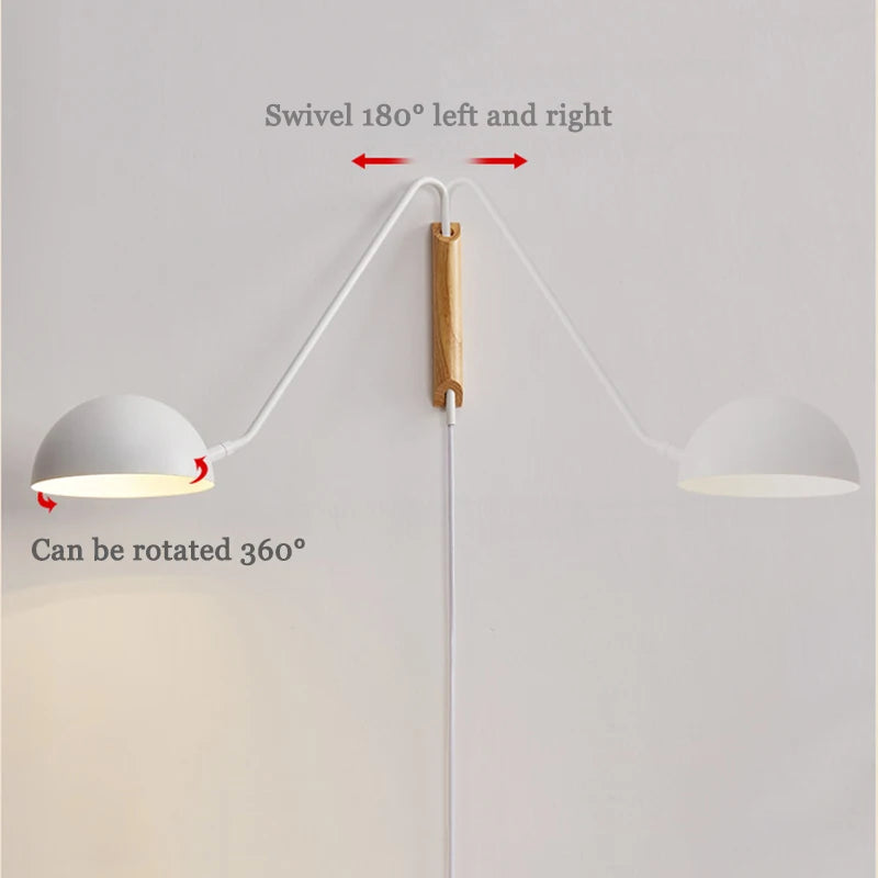 Scandinavia Minimalist Bedside Wall Lamps Rotating Swing Arm Iron Wall Hanging Light Home Decor Bedroom Living Room Reading Lamp