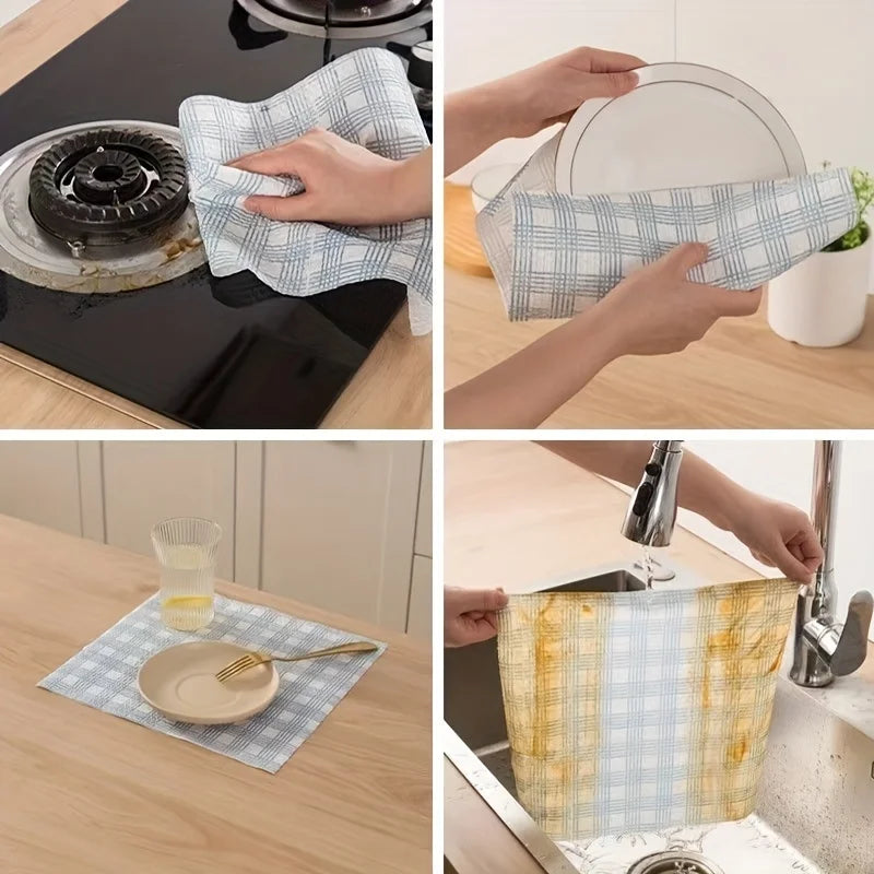 1 Roll of Multi-purpose Blue Checkered Lazy Cloth - Wet and Dry, Highly Absorbent Kitchen Cleaning Cloth