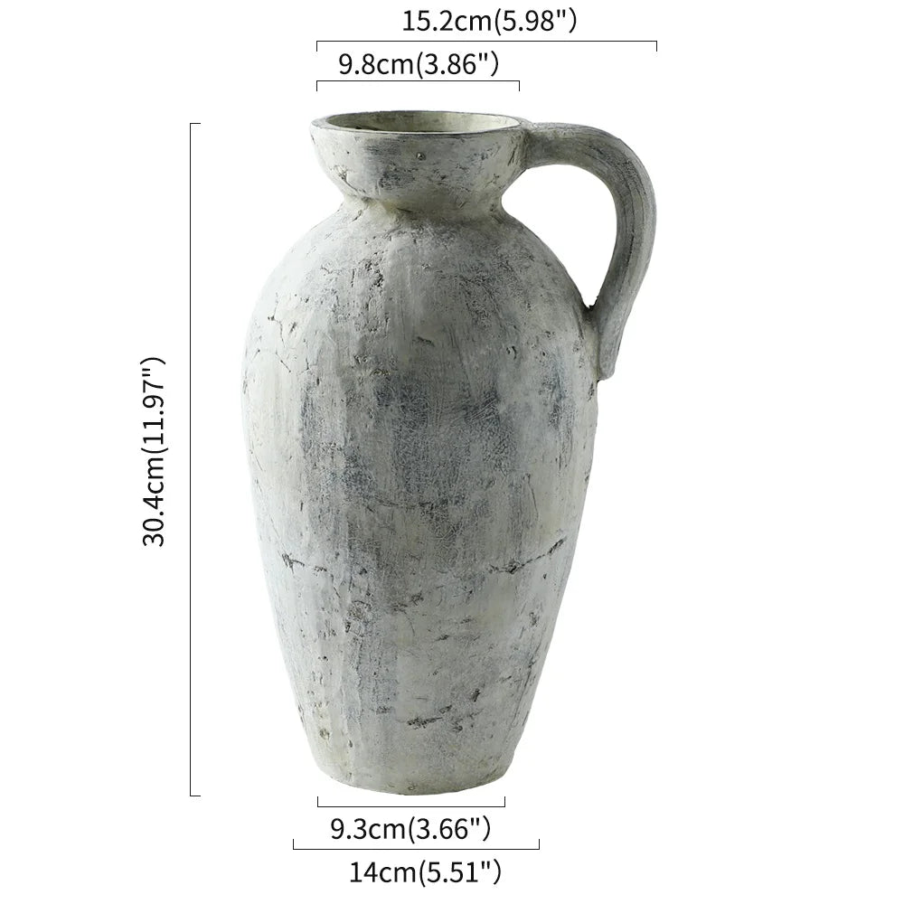 Vintage Coarse Pottery Vase Handmade Distressed Ceramic Vase 30.4cm Tall Entryway Home Decor For Dried Flowers Centerpiece Rusti