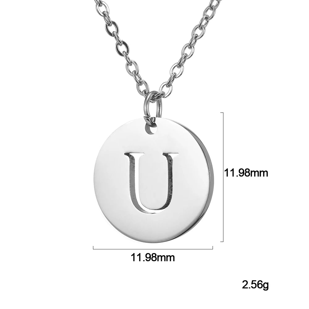 Kkjoy Fashion Stainless Steel Gold Color Minimalist Metal Round A-Z 26 Initials Necklace for Women Jewelry Gift Wholesale New in