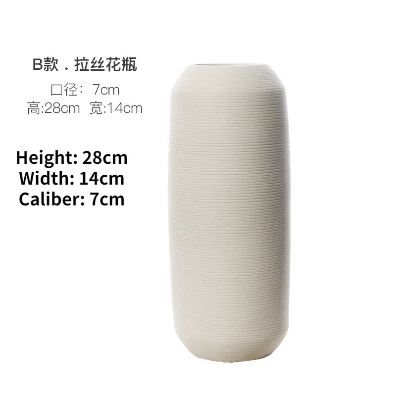 Modern Minimalist Creative White Brushed Ceramic Vase Dried Flower Arrangement Vase Home Decoration Nordic Art Crafts Ornaments
