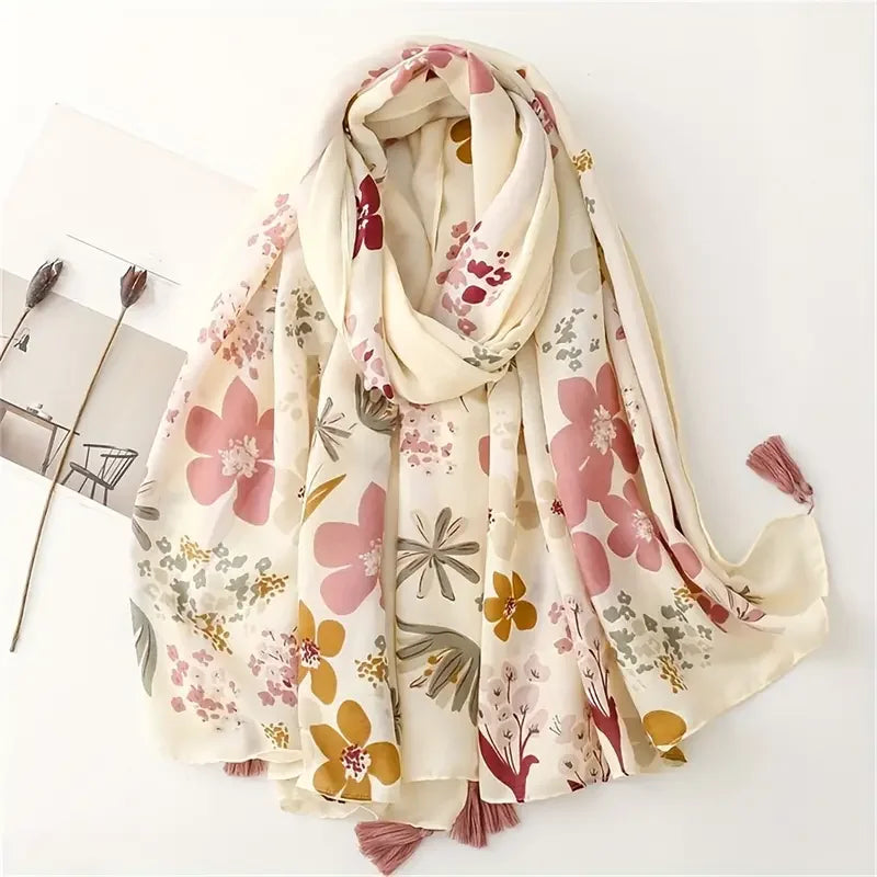 Luxury Floral Shawl Multi Functional Hijab Turban Oversized Fashion Breathable Bohemian Foulard Windproof Sun Protection Shawl