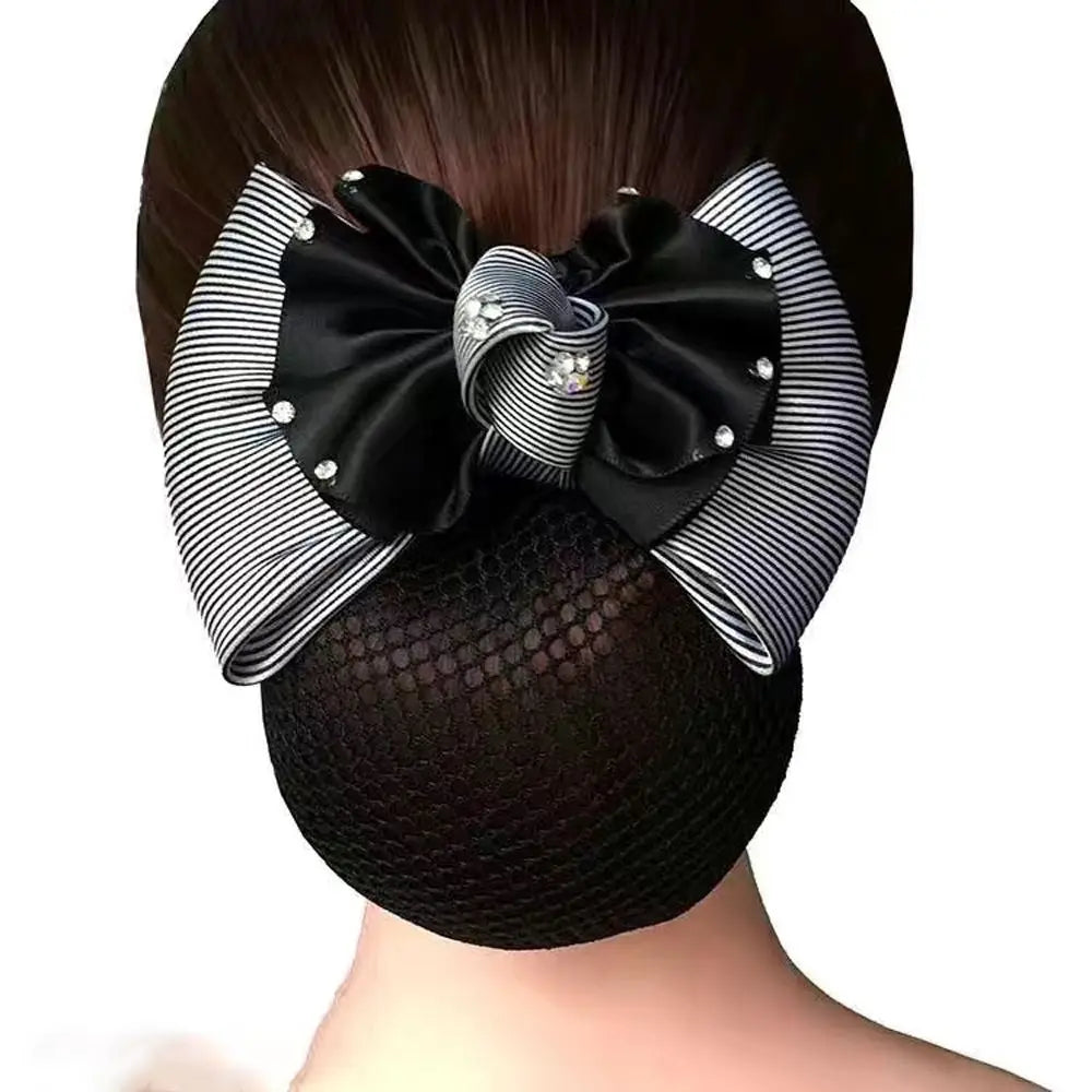 New Floral Lace Satin Bow Hair Net Barrette Bank Staff Flight Attendant Nurses Satin Hair Clip Net Snood Women Hair Accessories