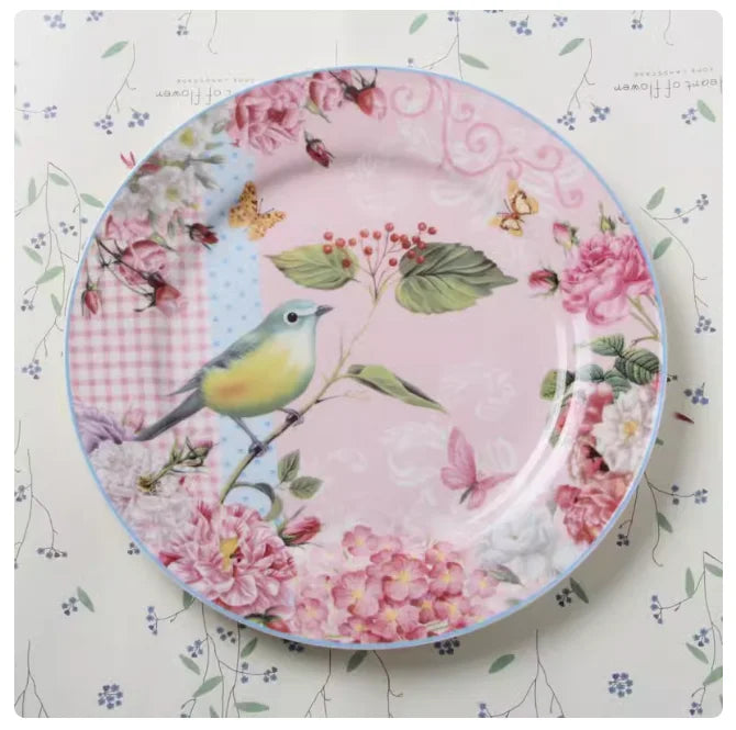 Pastoral Bone China Dishes And Plates Porcelain Cake Dish Pastry Fruit Tray Ceramic Tableware Steak Dinner Plate Decoration