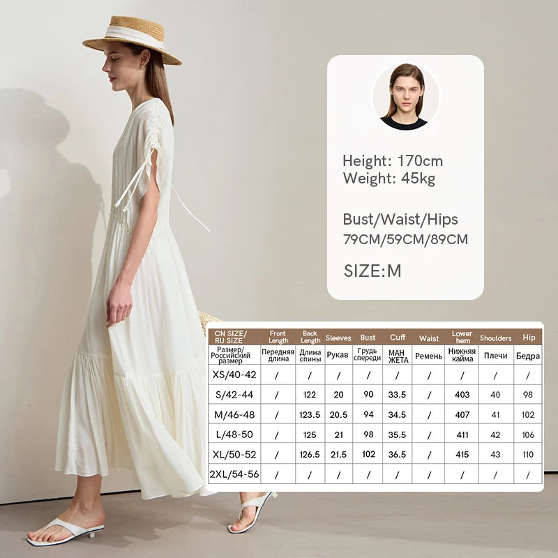 Amii Women's Dress Minimalist Summer New Loose Long Style Sleeveless V-Neck Ruffled Hem Drawstring Raglan Sleeve Dress 12542117