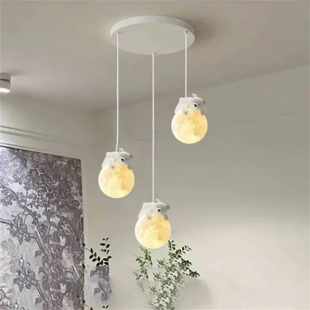 Modern Minimalist LED Chandelier Children's Rooms Bedrooms Bedside Aisles Balconies Pendant Lamp Creative Study Bear Decor Light