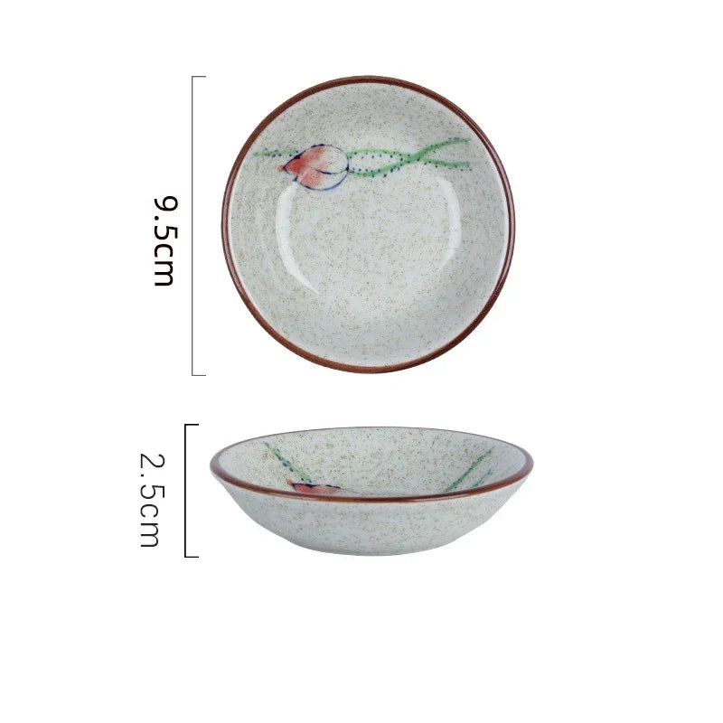 Ceramic Season Dish Japanese Flower Bird Pattern Porcelain Taste Plate Round Small Plate Dipping Saucer Dish Kitchen Tableware