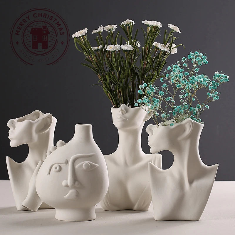 NEW Nordic Modern Simple Ceramic Vases Plain Burning Decoration Living Room Office Home Furnishings Creative Body Shape Bottles