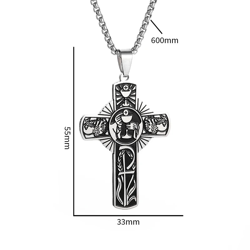 Stainless Steel Christian Eucharist Halo Grape Juice Cross Necklace Men Women Catholic Holy Spirit Church Jewelry