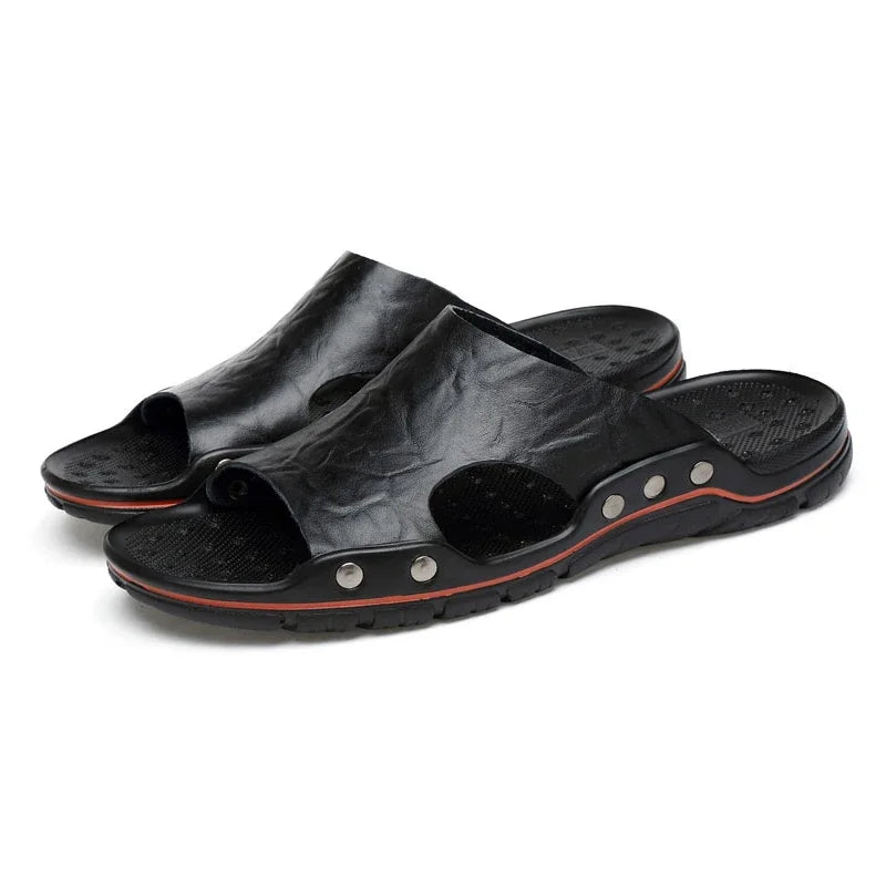 Summer High-quality Leather Slippers  New Men's Sandals  Soft Outdoor Slippers  Comfortable Beach Sandals Outdoor Men's Shoes