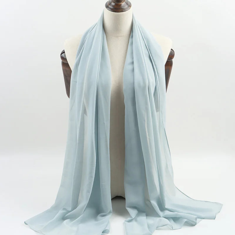 Fashion Pearl Chiffon Hijab Shawls Of Muslim Women Solid Color Head Wraps Scarf For Ladies