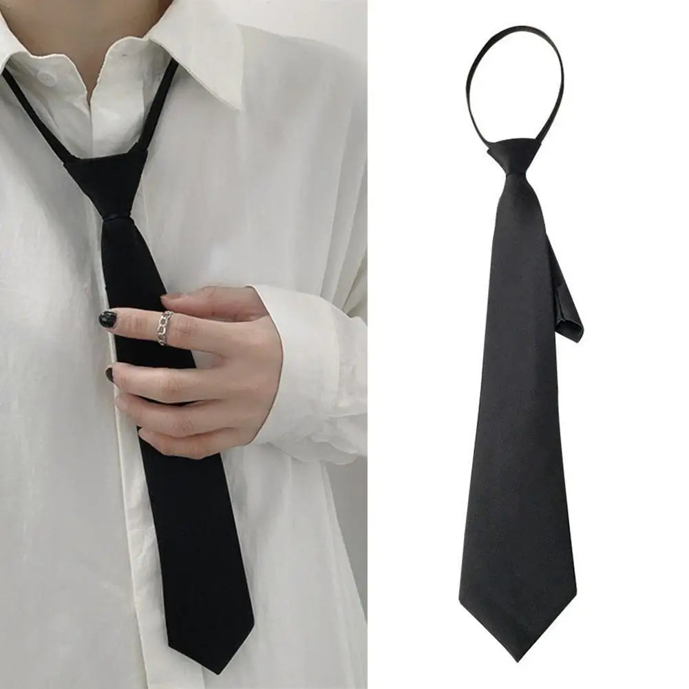 College Style Tie New Women's Clothing Versatile Student Zipper Arrow Type Lazy Retro Solid Silky Narrow Neck Tie Trendy Unisex