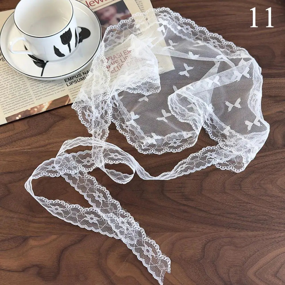 Elegant Lace Floral Hair Scarf Women Triangle Headscarf Korean Lace Up Neck Scarf Lace Flower Sunscreen Travel Photo Headband