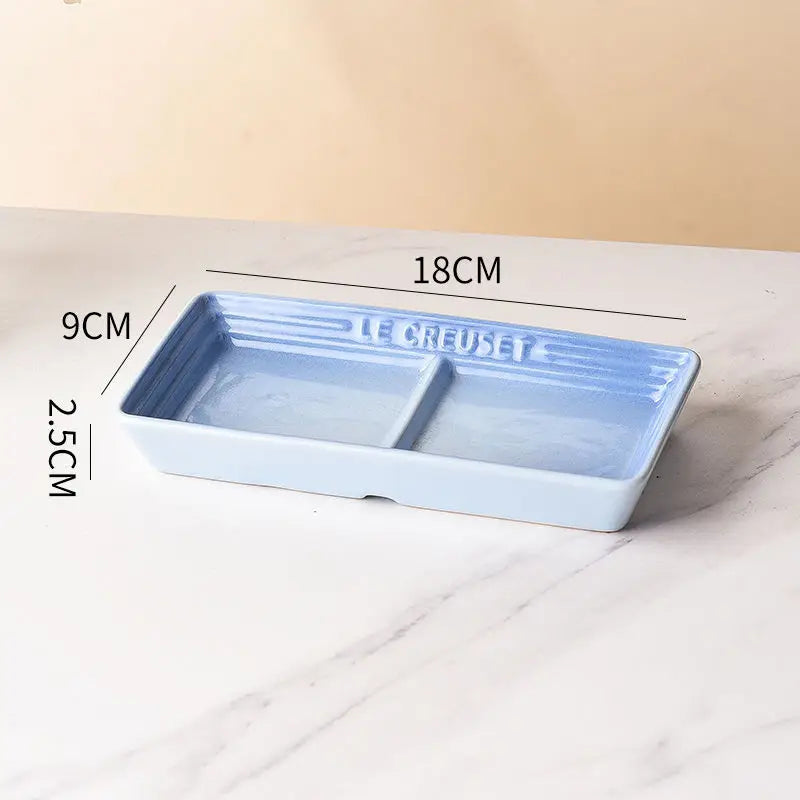 Color Japanese Style Grid Dipping Dish Seasoning Dish Ceramic Pickled Vegetables Snacks Separated Barbecue Dipping Home Use