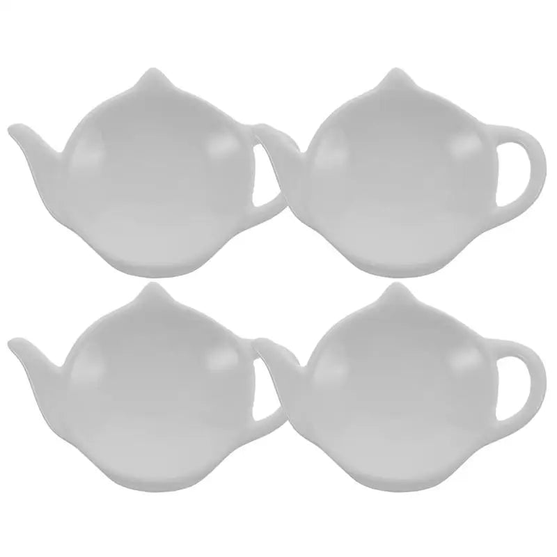 4Pcs Teapot Shaped Ceramic Dish Teabag Holder Coaster White Ceramic Sauce Dishes Mini Snack Plate Dessert Sauce Seasoning Plate