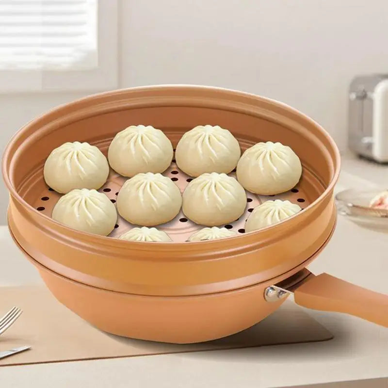 Iron Wok With Lid Frying Wok Energy-Concentrating Pot Bottom Steaming And Cooking All In 1 Induction Cookware Non-Stick Frying