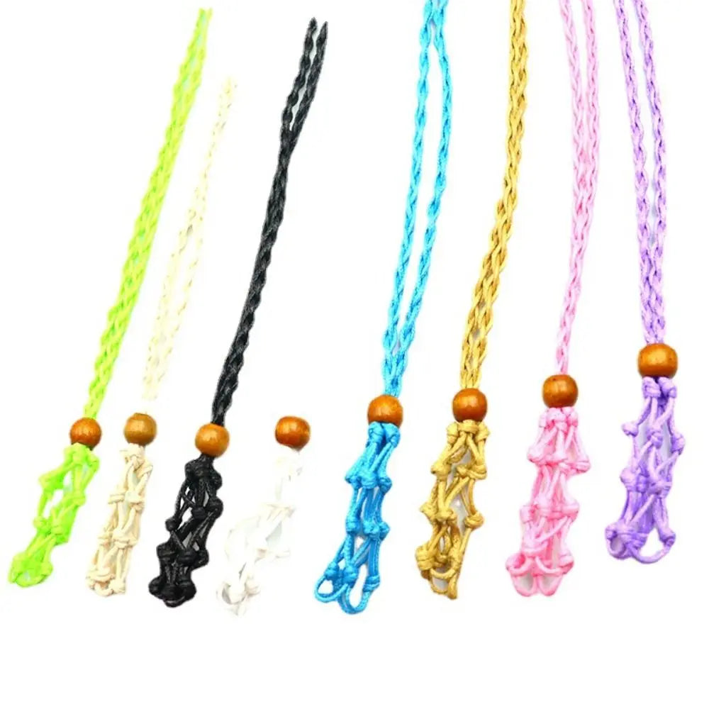 Adjustable Braided Necklace Cord Empty Stone Holder Wax Rope DIY Necklace Natural Quartz Crystal Healing Stone Net Bag Pendant