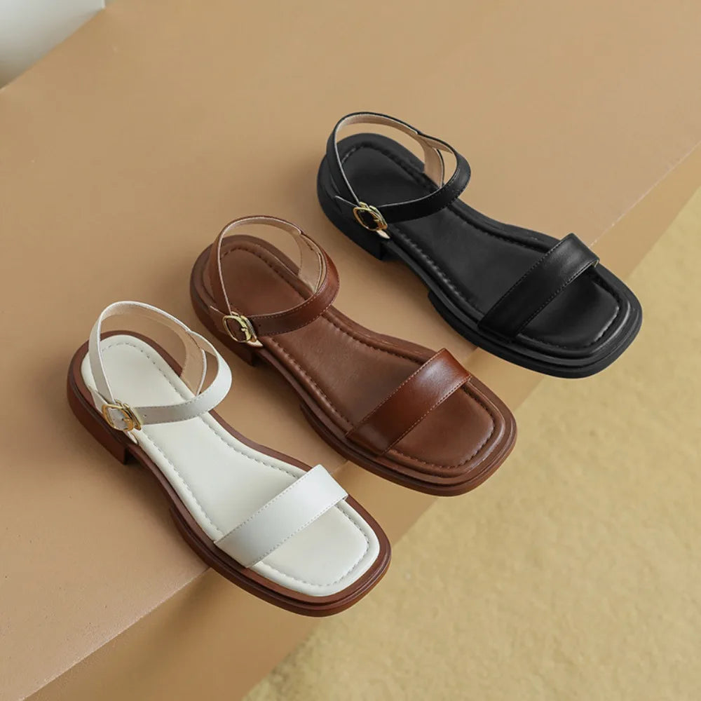 Summer Women Sandals Low Heels Basic Genuine Leather Office Ladies Casual Outdoor Shoes luxury sandal Concise zapatos de mujer