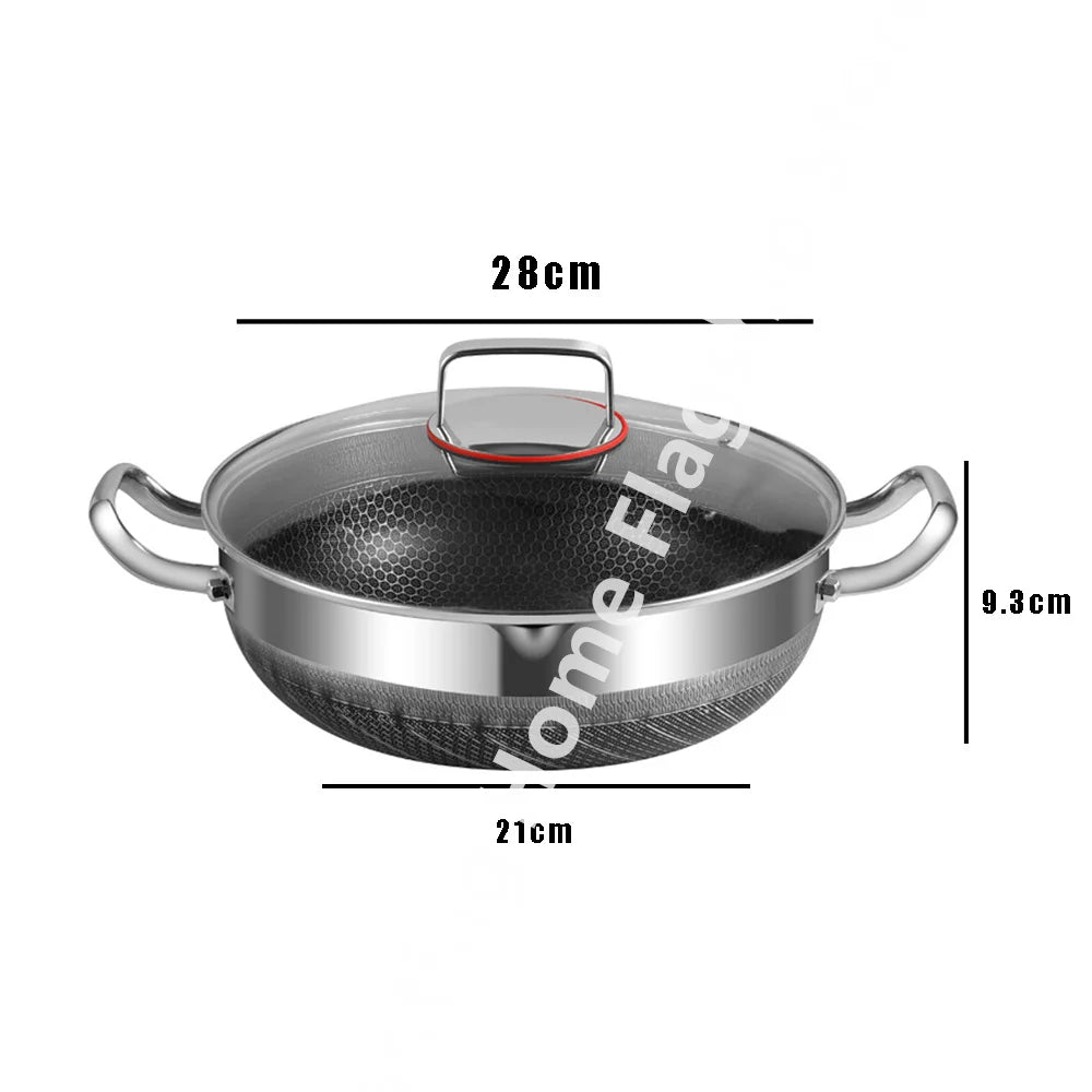30cm Stainless Steel Wok Soup Pot Non-Stick Egg Frying Pan Honeycomb Induction Cooker Gas Stove General Durable Kitchen Cookware