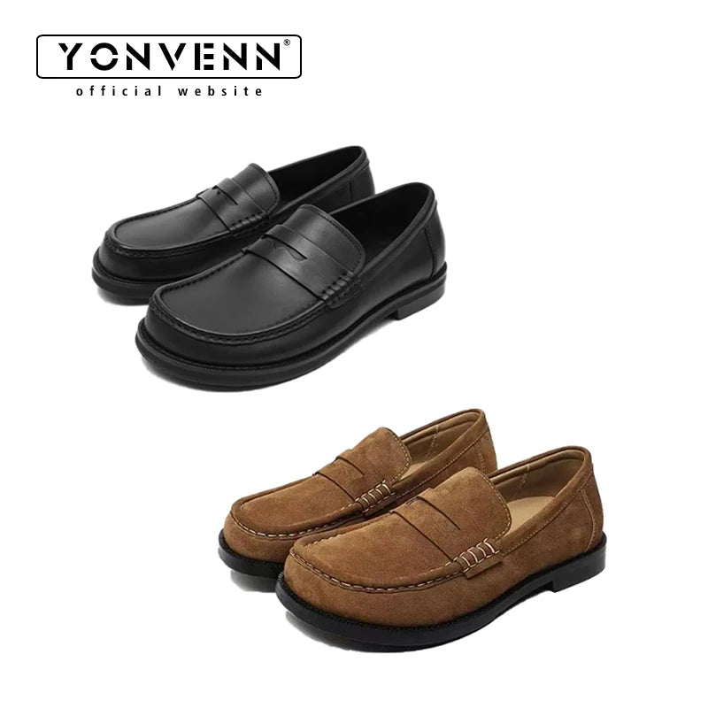 Spring new bean shoes for men brown cow suede soft soled loafers work commuting casual business leather shoes British style