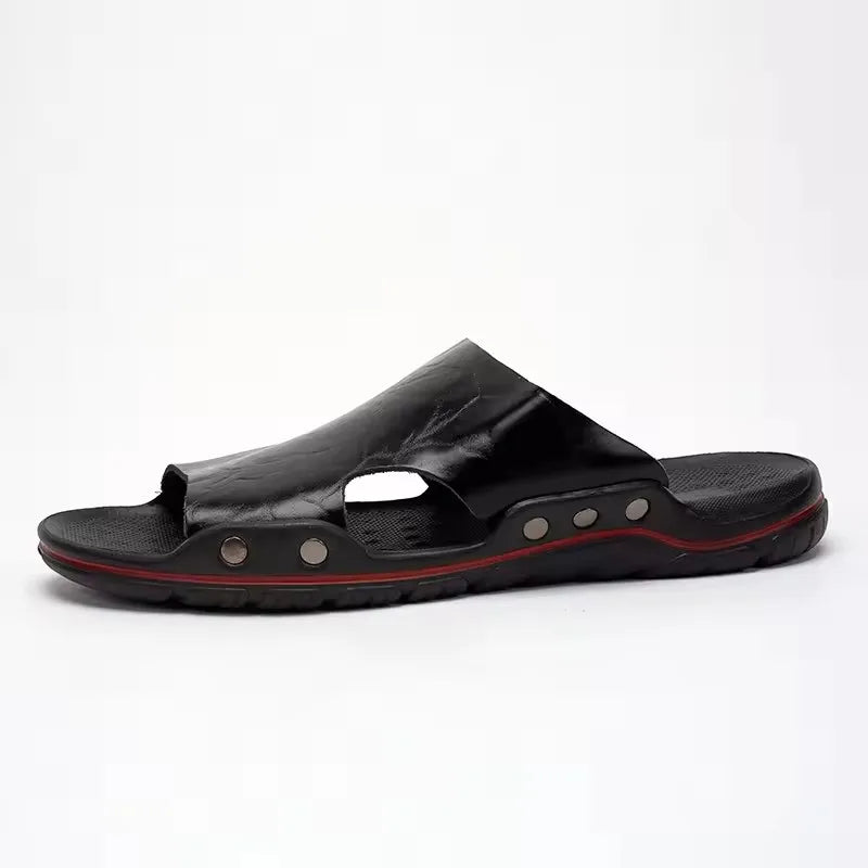 Sandals Men's Leather Classic Fashion Summer Men's Slippers Comfortable Soft PU Leather Lightweight Men's Beach Slippers Slides