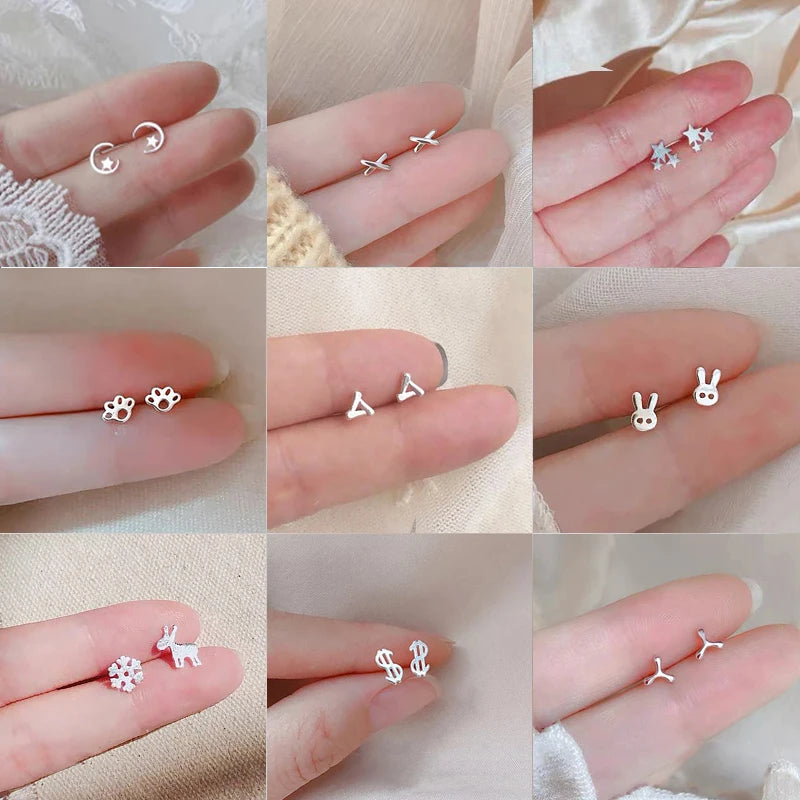 Tiny Minimalist Korean Mini Small Heart Stars Stud Earrings For Women Butterfly Heart Star Piercing Ear Studs