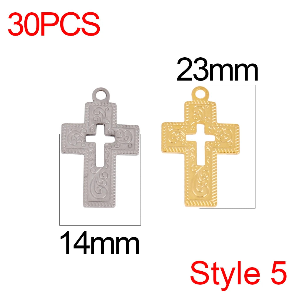 30pcs/Lot Stainless Steel Charm Cross Charms for Jewelry Making Supplies Crosses Pendants Connector DIY Accessories Bracelet