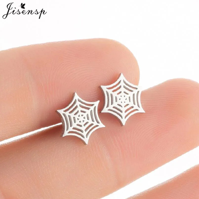 Punk Mini Stainless Steel Earrings for Women Minimalist Spades Gesture Apple Lighter Spider Web Earings Fashion Jewelry brincos