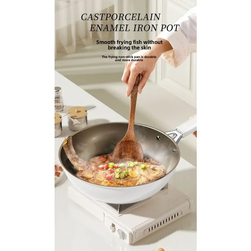 Titanium uncoated ceramic non stick frying pan, household flat bottomed frying pan, non stick gas electromagnetic stove special