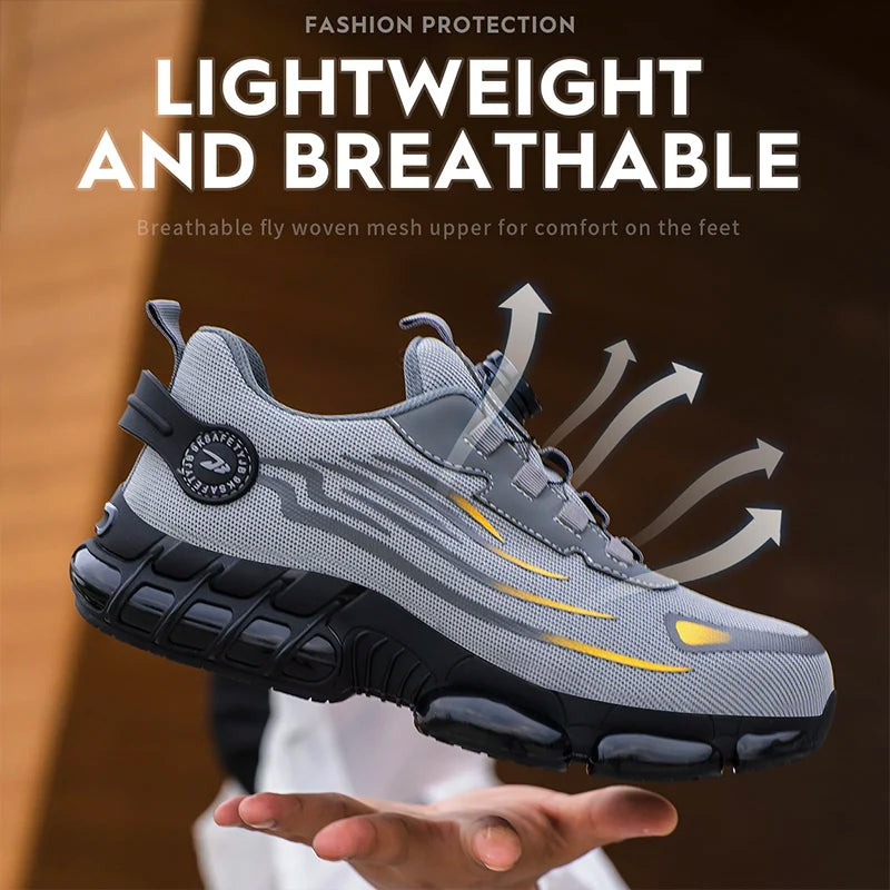 Rotary Button Safety Shoes for Men Anti-impact and Anti-piercing Work Shoes Fashionable Men's Sports Shoes Breathable Work Boots