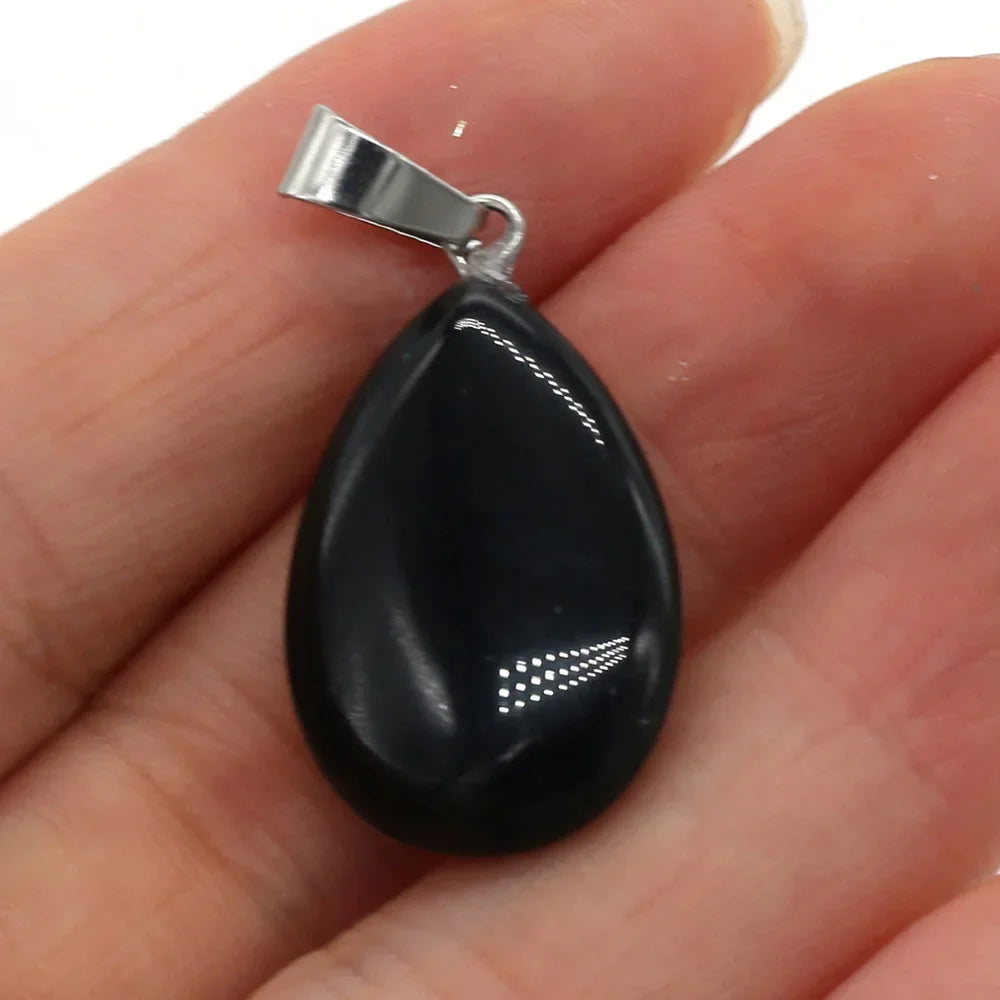 Natural Drop Shape Stone Pendant Crystal Rose Quartz Agate Yellow Jade Opal Malachite Charms for Jewelry Making DIY Accessories