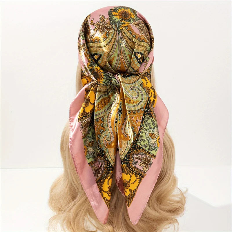 Silk Shawl Satin Square Scarf For Women Paisley Neckerchief Female New Headband Hair Bands Print Foulard Hijab Wraps Bandana