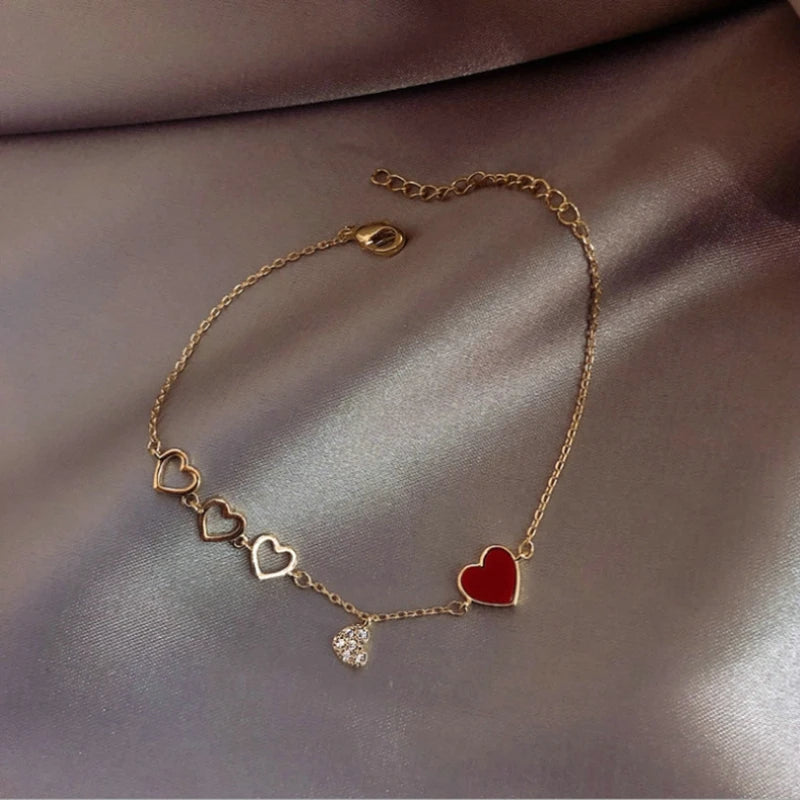 Fashion Silver Color Hollow Double Heart Bangle Women Shining Zircon Charm Bracelet Adjustable Minimalist Style Jewelry Gifts