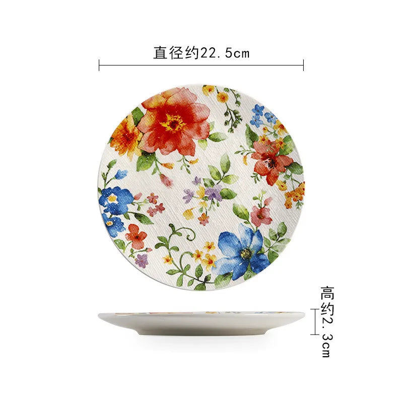 Exquisite Ceramic Plates Round Steak Dinner Pasta Plate Underglaze Colour dishware Kitchen Accessories Home Salad Plate