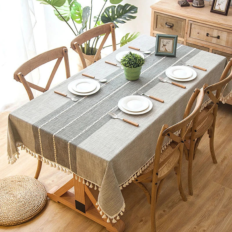 Battilo Linen Cotton Tablecloth Round Rectangular Table Cloth Waterproof Table Cover for Dining Coffee Table Kitchen Decoration