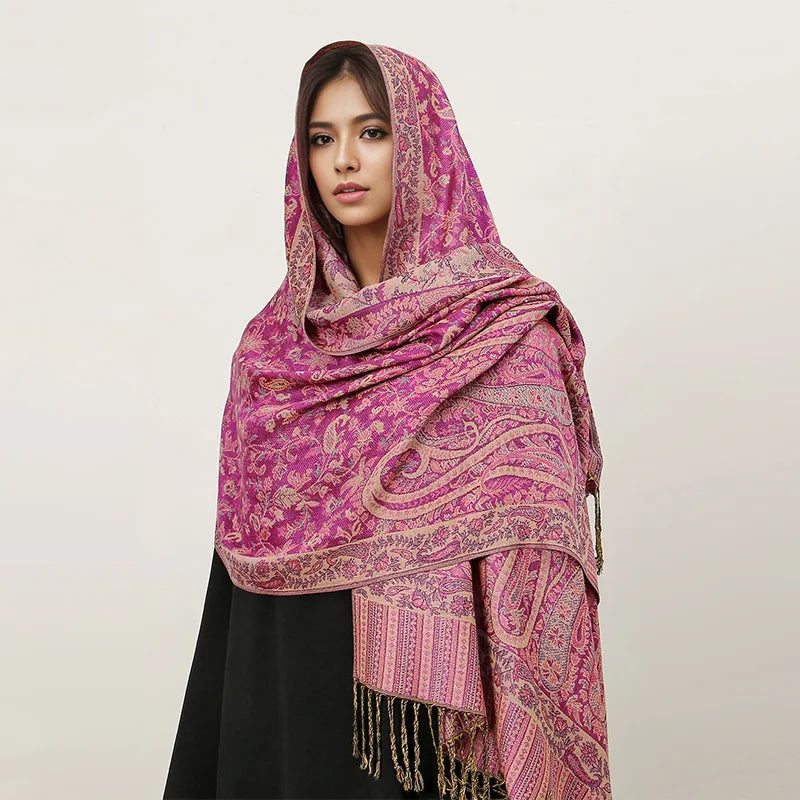 Paisley Pashmina Shawl Scarf Women Jacquard Cashew Printed Scarves Borders Female Tassel Travel Blanket Wraps Ethnic Shawls