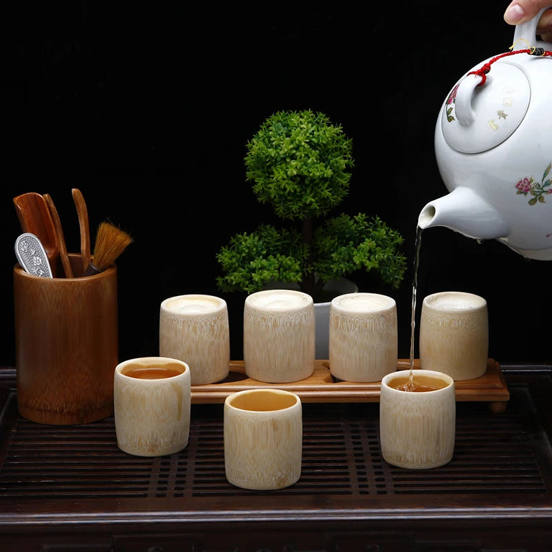 1PCS Natural Bamboo Teacup Chinese Wooden Water Cup Japanese Sake Cup Tea Beer Coffee Juice Drinking Mug Handmade