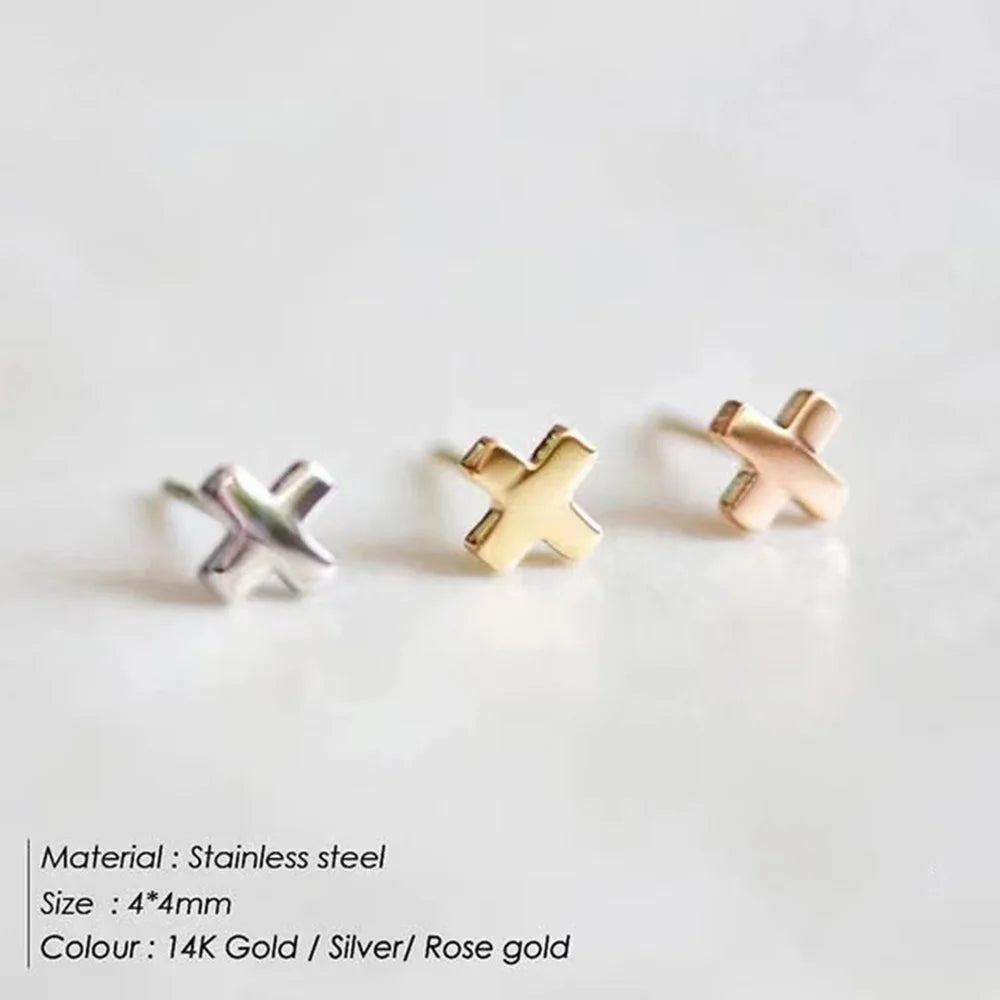 SUNIBI Minimalist Stainless Steel Stud Earrings for Women Small Cross Fashion Trendsetter Lady Earrings Office Girls Jewelry