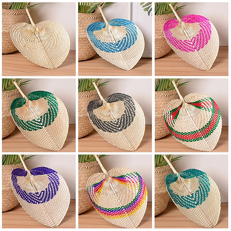 1pc Natural Bamboo Raffia Hand Fan Summer Cooling Supplies Hand Colored Woven Fan Farmhouse Wall Decoration Wedding Party Gift
