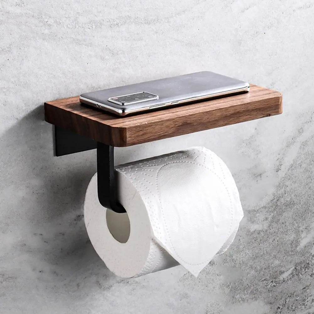 Tissue Rack Space-saving Wall Mounted Punch Free Wooden Bathroom Tissue Stand Easy To Install Toilet Storage Shelf For Dorm