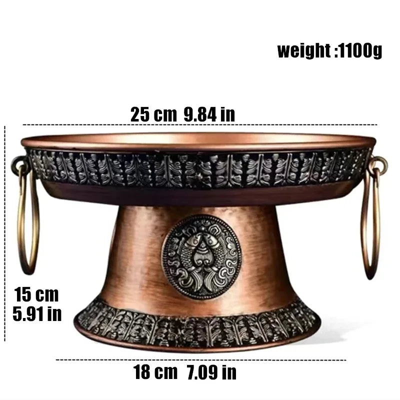 Tibetan Alloy Fruit Dish Embossed Auspicious Large Size Ancient Red Plate Tantric 25cm Tray Desktop Home Altars Decorative