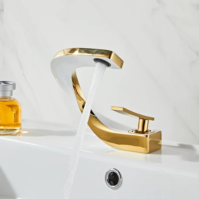 Bathroom Faucet Brass Gold White Bathroom Basin Faucet Cold Hot Water Mixer Sink Tap Deck Mounted White Rose Gold Tap