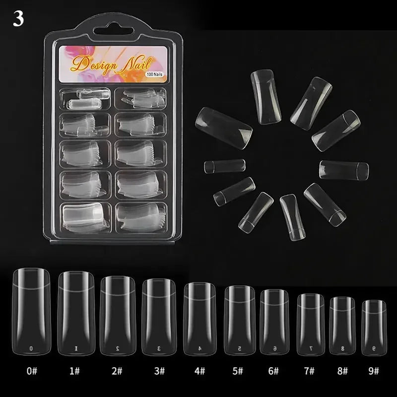 100pcs/box Natural Transparent Seamless Fake Nails Full Coverage False Nails Tips Short T-shaped Full Cover Tips For Nails
